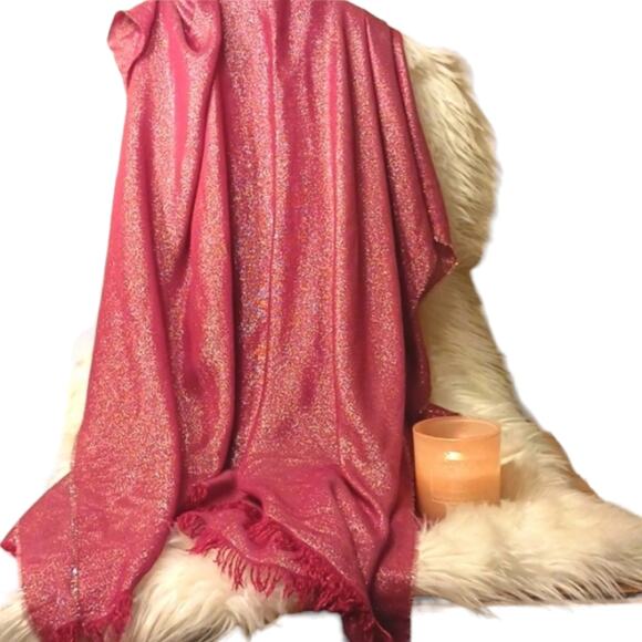Shawl Red Shimmer LARGE Shoulder Wrap Italian Romantic Luxe Fancy Scarf … - Picture 1 of 11